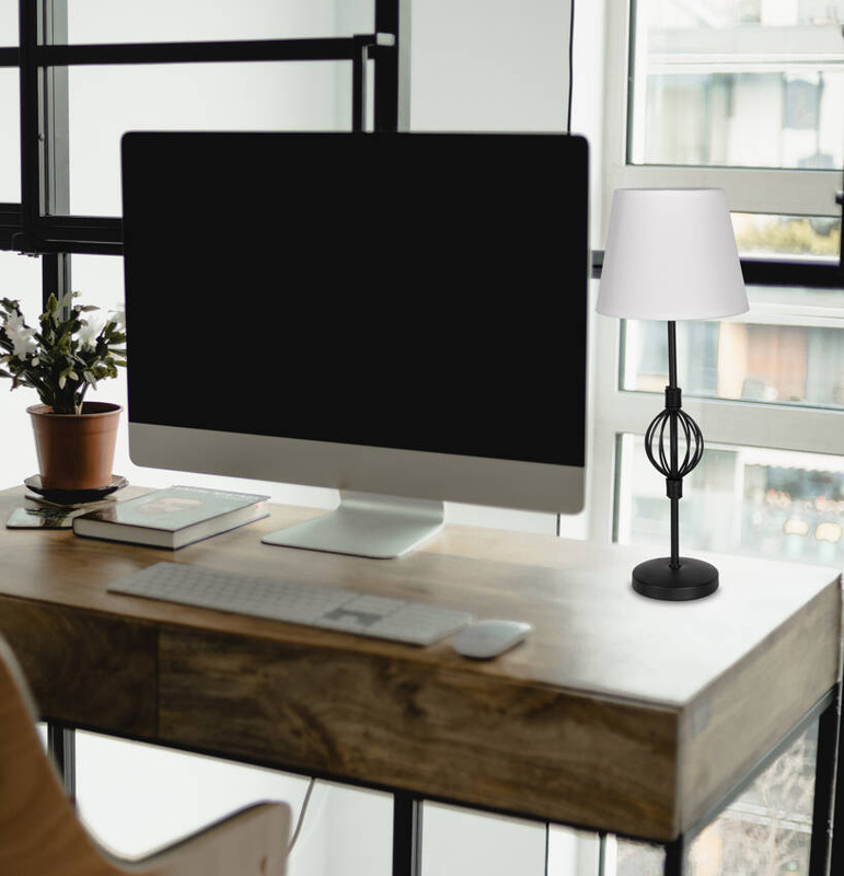 Czarno-biała lampka stołowa do gabinetu Rosette z abażurem