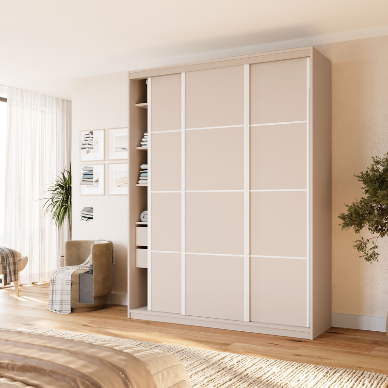 Wysoka szafa przesuwna 180 cm z szufladami VITA MAX beż piaskowy