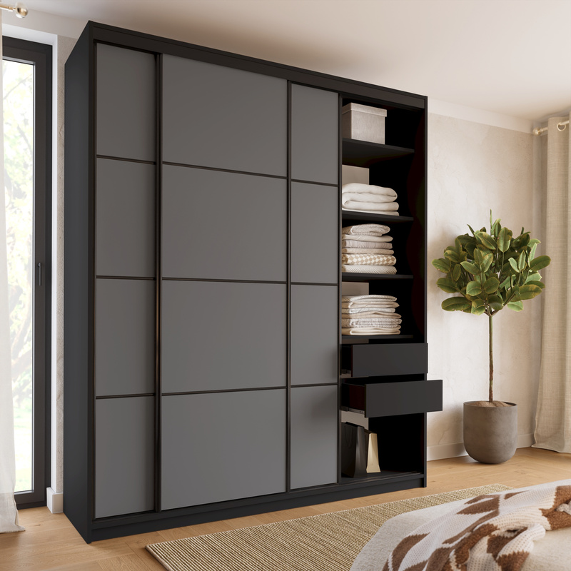 Wysoka szafa przesuwna do sypialni 200 cm LOFT MAX