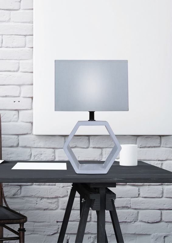 Szara lampka stołowa do salonu VIDAL z abażurem