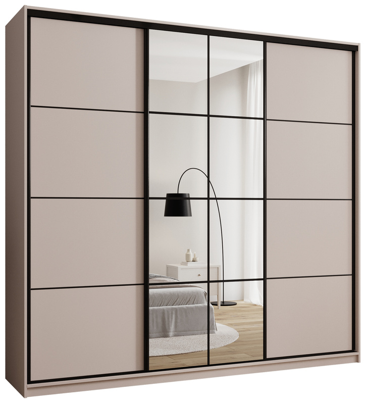 Beżowa wysoka szafa przesuwna z lustrem 250 cm EDGE MAX