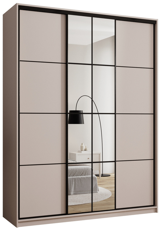 Beżowa wysoka szafa przesuwna 180 cm do sypialni EDGE MAX