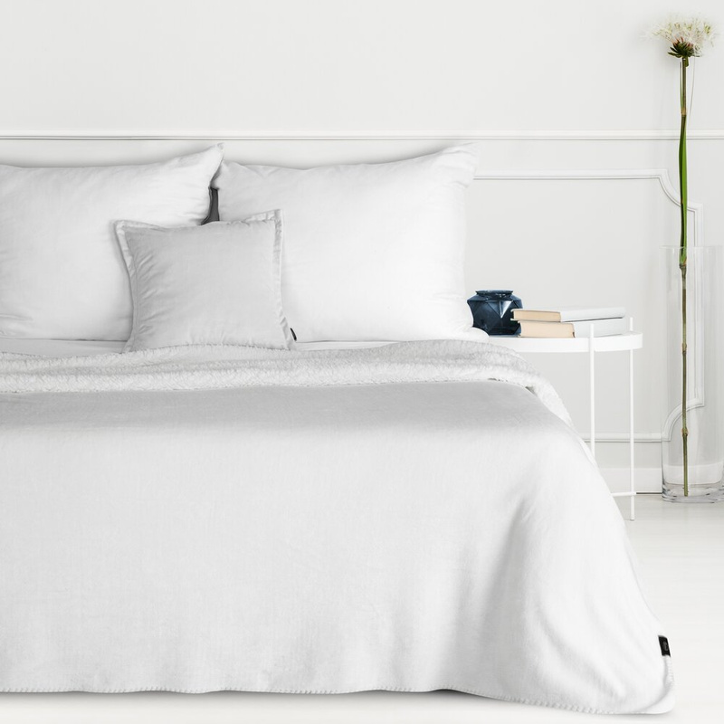 Koc 150x200 cm TERRIA flano biały dwustronny z tkaniny barankowej