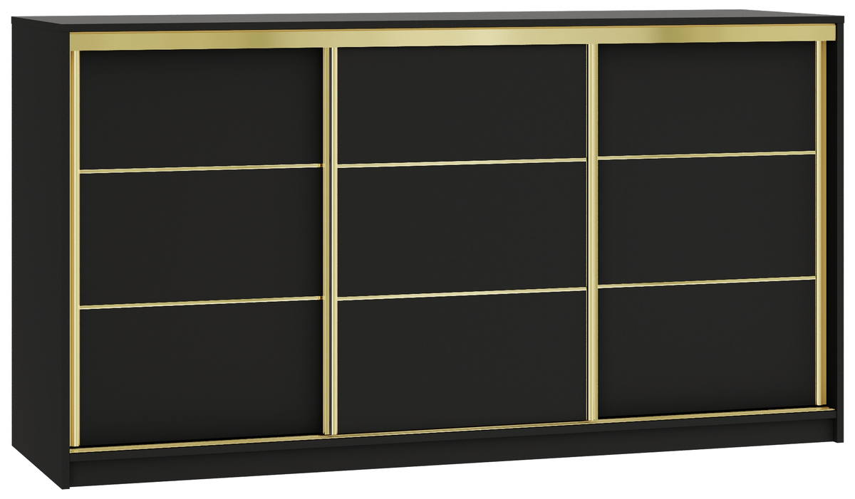 Czarna komoda przesuwna do sypialni z szufladami 180 cm GOLD