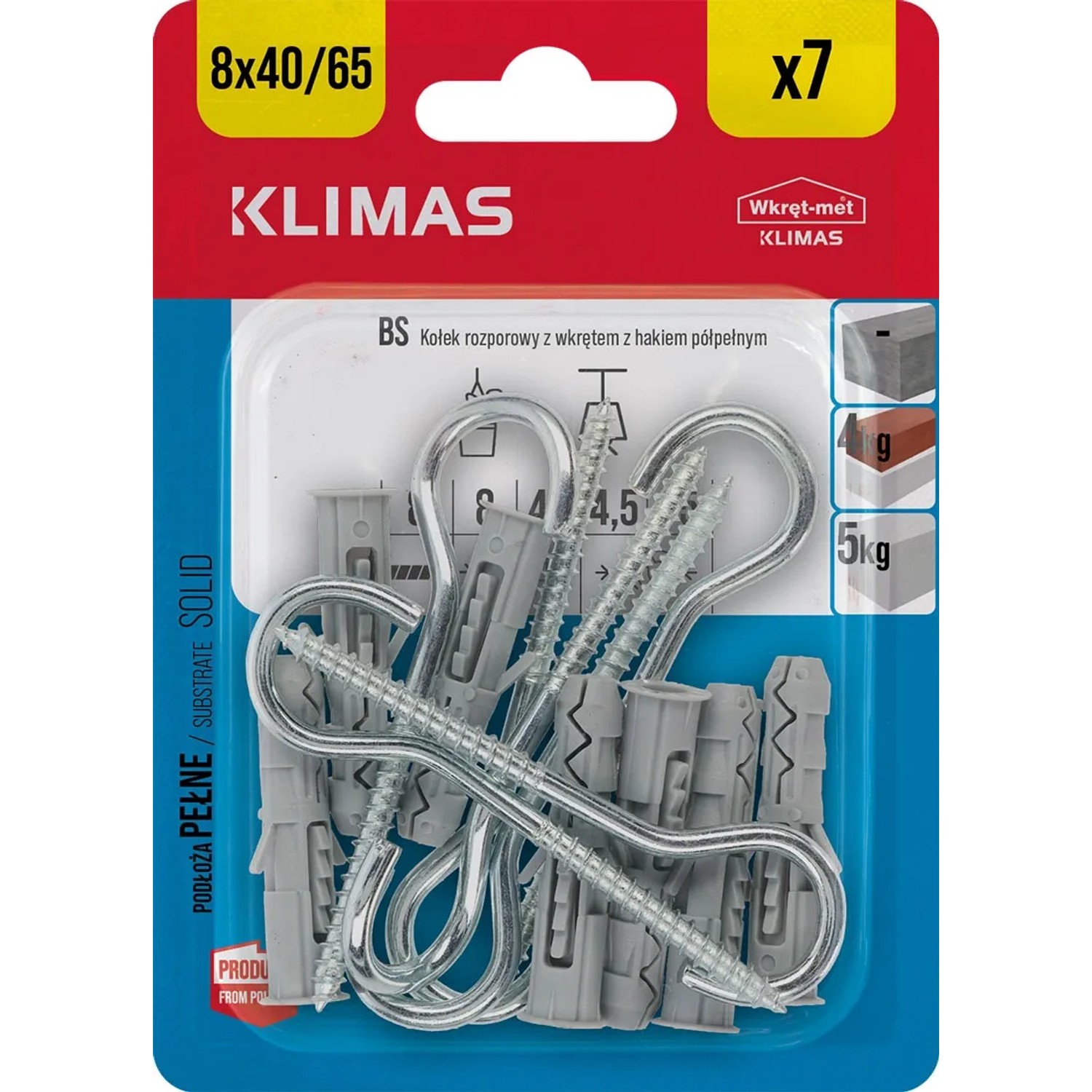 Wkręt-met Kołek rozporowy z hakiem półpełnym 8 mm x 40 mm