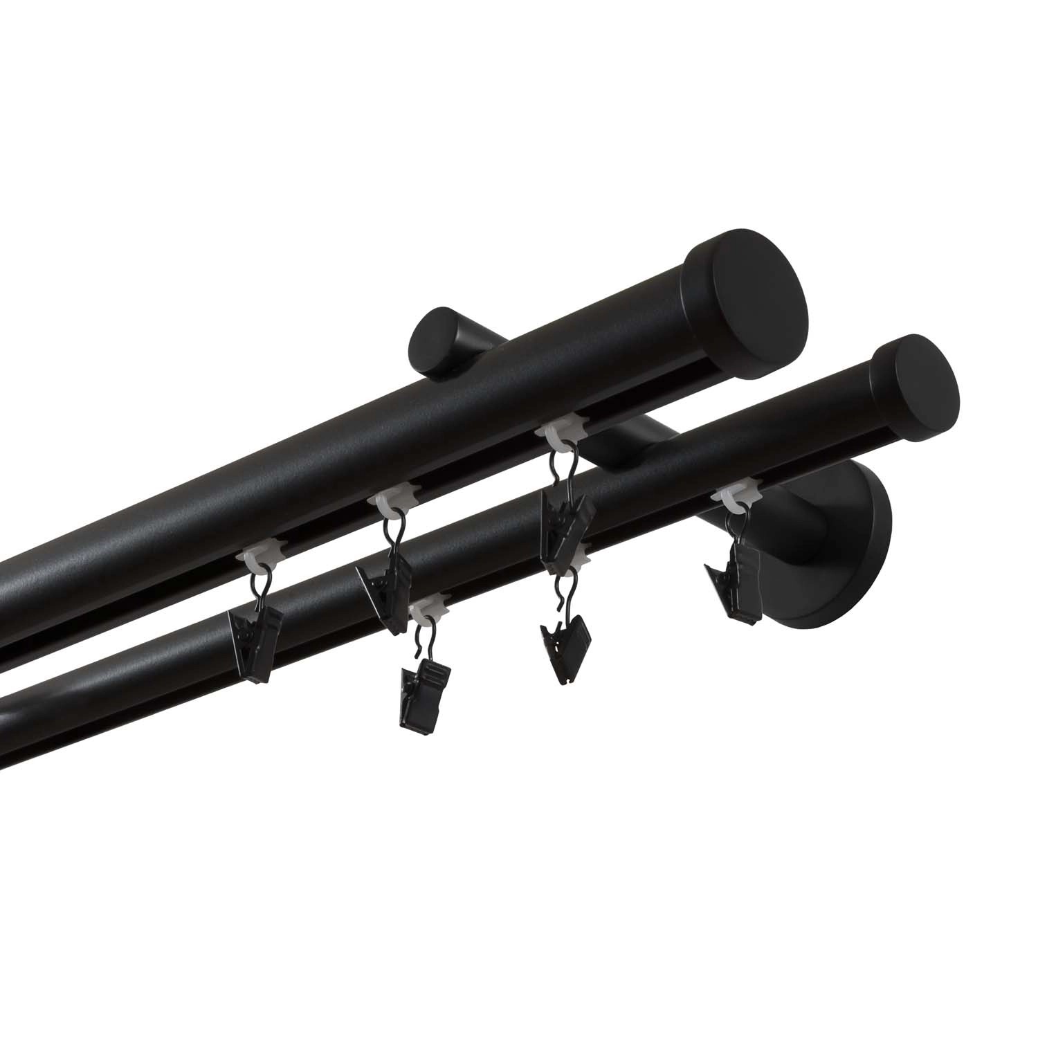 Santim Karnisz szynowy aluminiowy podwójny 150 cm fi 28mm czarny mat