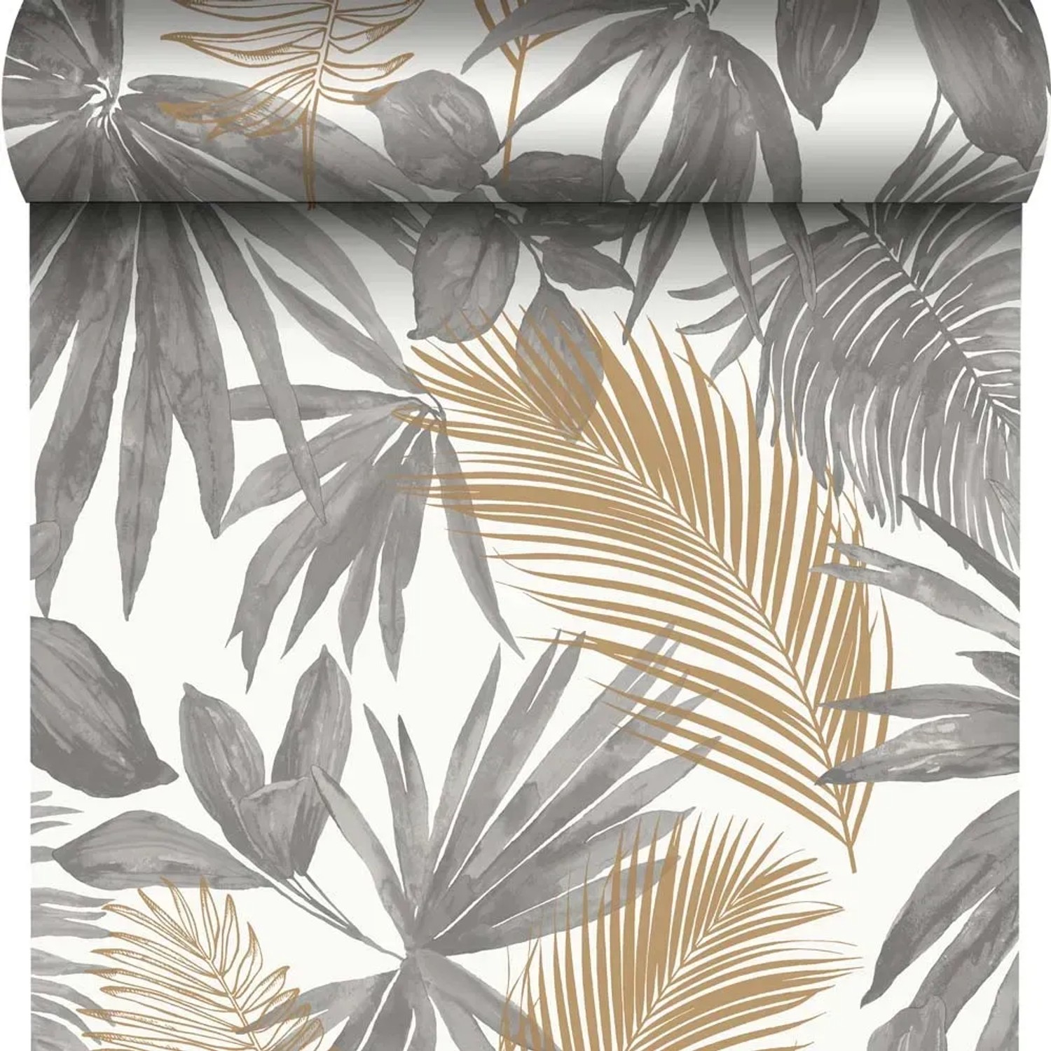 Tapeta winylowa na flizelinie COSY PALMS szaro-złota