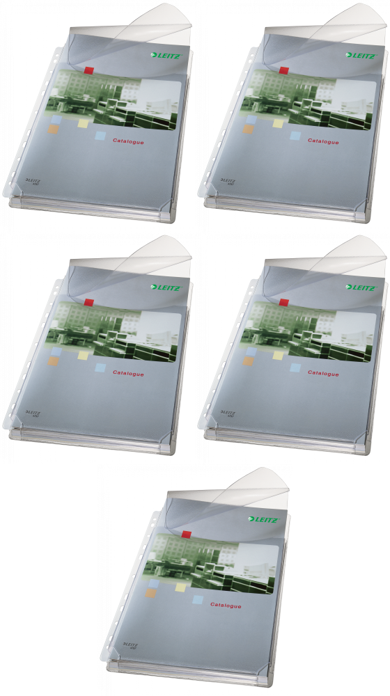 5x Koszulki groszkowe Leitz, poszerzane, z klapką, A4, 170μm, 5 sztuk, transparentny