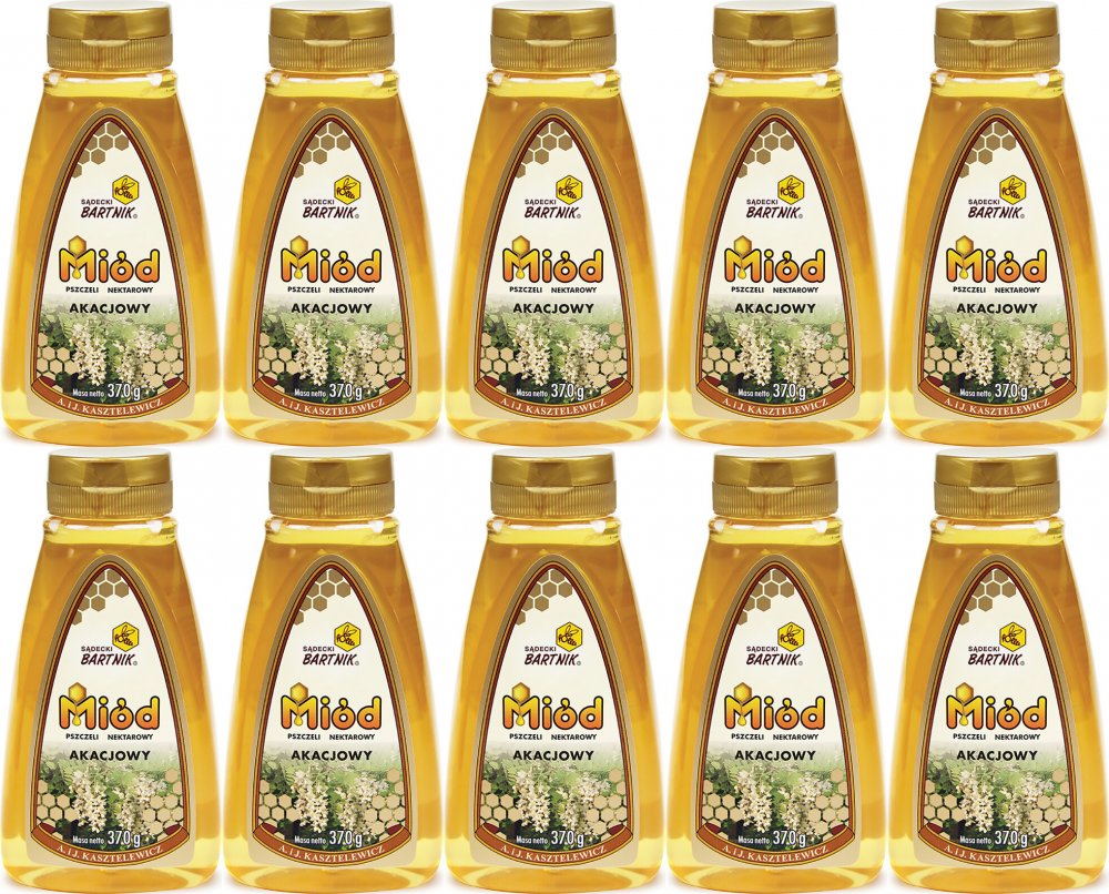 10x Miód akacjowy Sądecki Bartnik, z dozownikiem, 370g