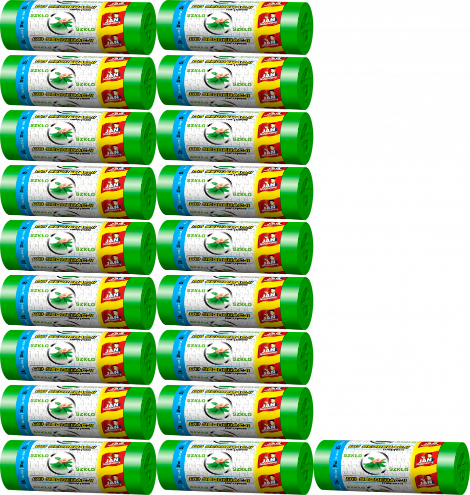 20x Worki na śmieci Jan Niezbędny, na szkło, 35l, 20 sztuk, zielony