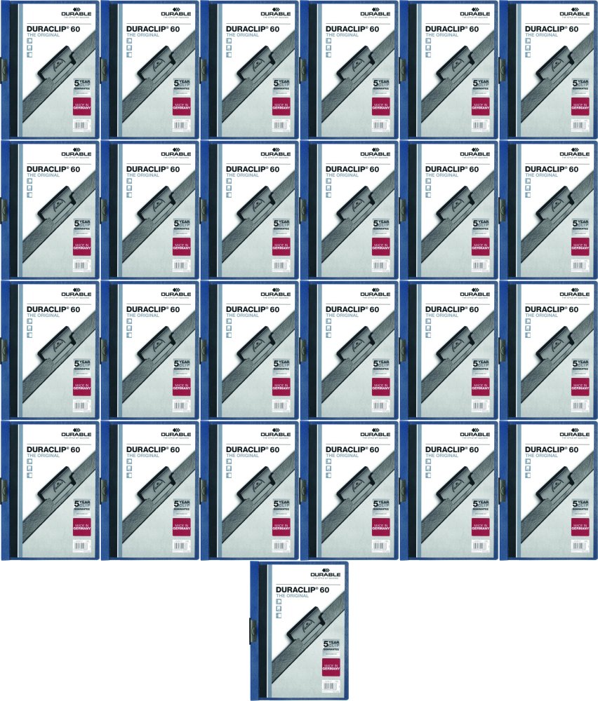 25x Skoroszyt plastikowy z klipsem Durable DuraClip, A4, do 60 kartek granatowy
