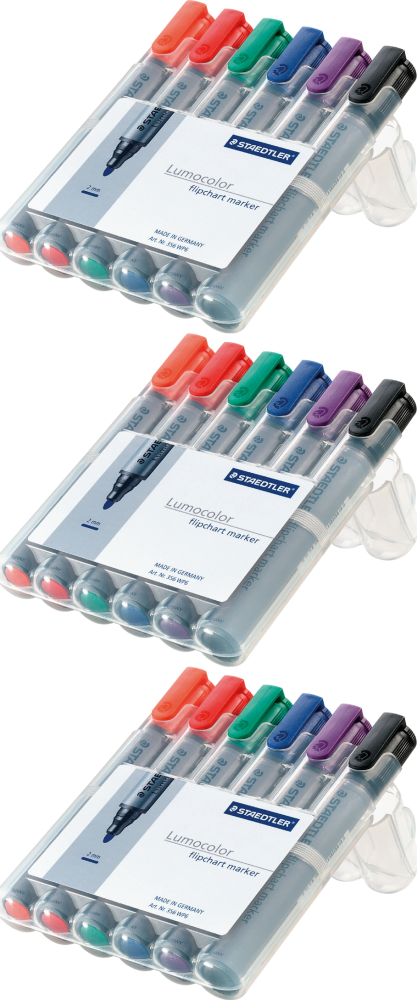 3x Marker do flipchartów w etui Staedtler Lumocolor, 2 mm, okrągła, 6 sztuk, mix kolorów