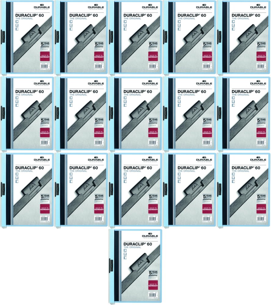 16x Skoroszyt plastikowy z klipsem Durable DuraClip, A4, do 60 kartek niebieski