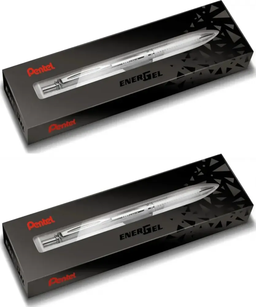 2x Pióro kulkowe Pentel EnerGel BL407, 0.7mm, w etui, niebieski, obudowa srebrna