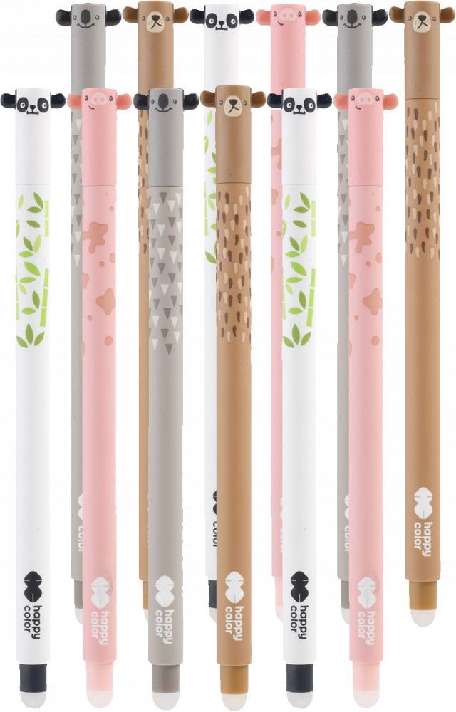 12x Długopis wymazywalny Happy Color "Uszaki", 0.5mm, obudowa kolorowa, tusz niebieski