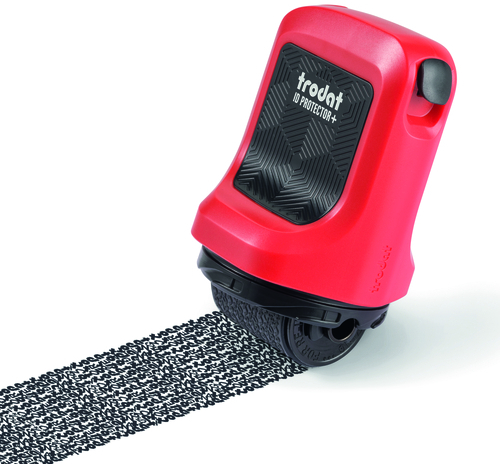 Rolka do zabezpieczania danych osobowych Trodat ID Protector RF-25/IDP+, obudowa czerwona, wkład czarny