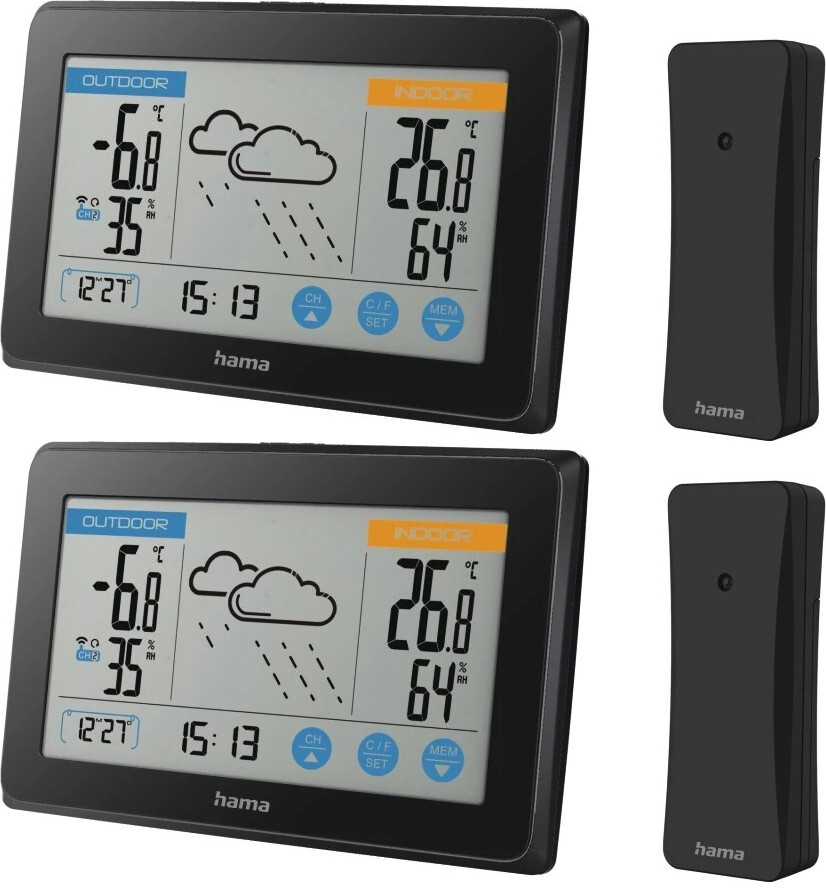 2x Stacja pogody Hama Touch, z termometrem, hygrometrem, zegarem, czarny