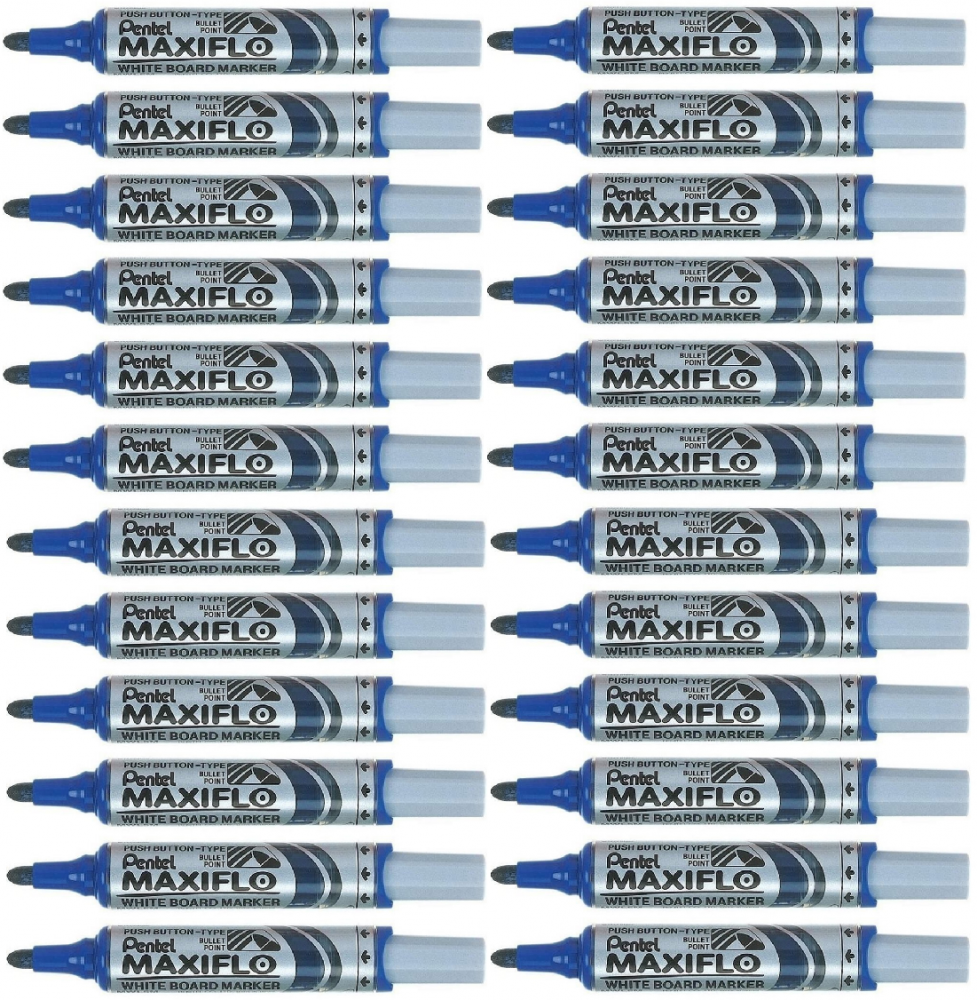 24x Marker suchościeralny Pentel Maxiflo MWL5M, z tłoczkiem, okrągła, 6mm, niebieski