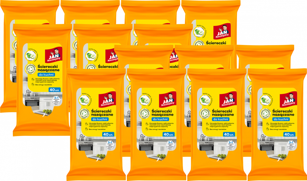 14x Ściereczki nasączane do kuchni, Jan Niezbędny, 40 sztuk