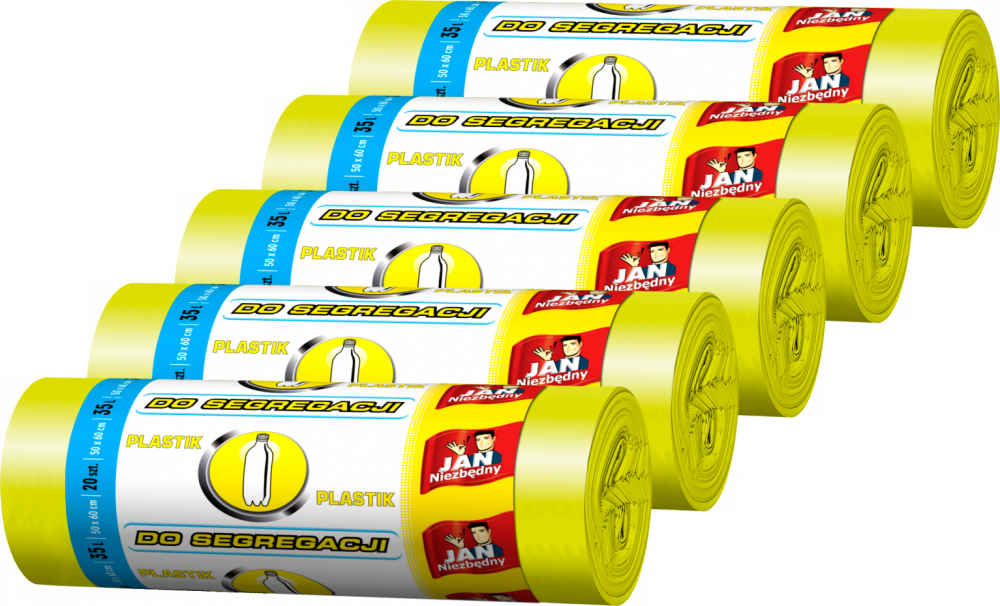 5x Worki na śmieci Jan Niezbędny, na plastik, 35l, 20 sztuk, żółty