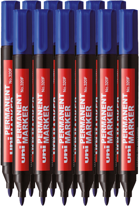 12x Marker permanentny Uni 320F, okrągła, niebieski
