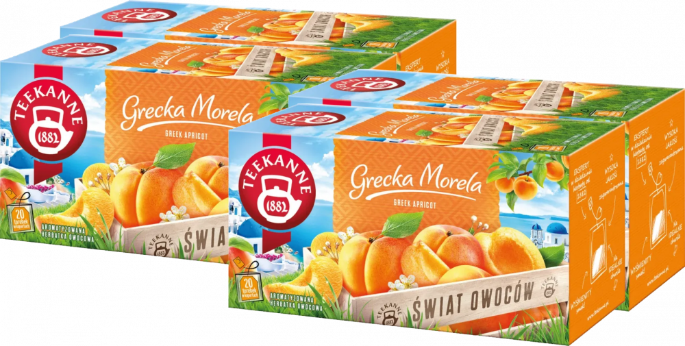 4x Herbata owocowa w kopertach Teekanne Świat owoców, Grecka Morela/Greek Apricot, 20 sztuk x 2.25g