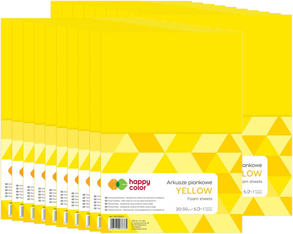 20x Arkusze piankowe Happy Color, A4, 5 arkuszy, żółty