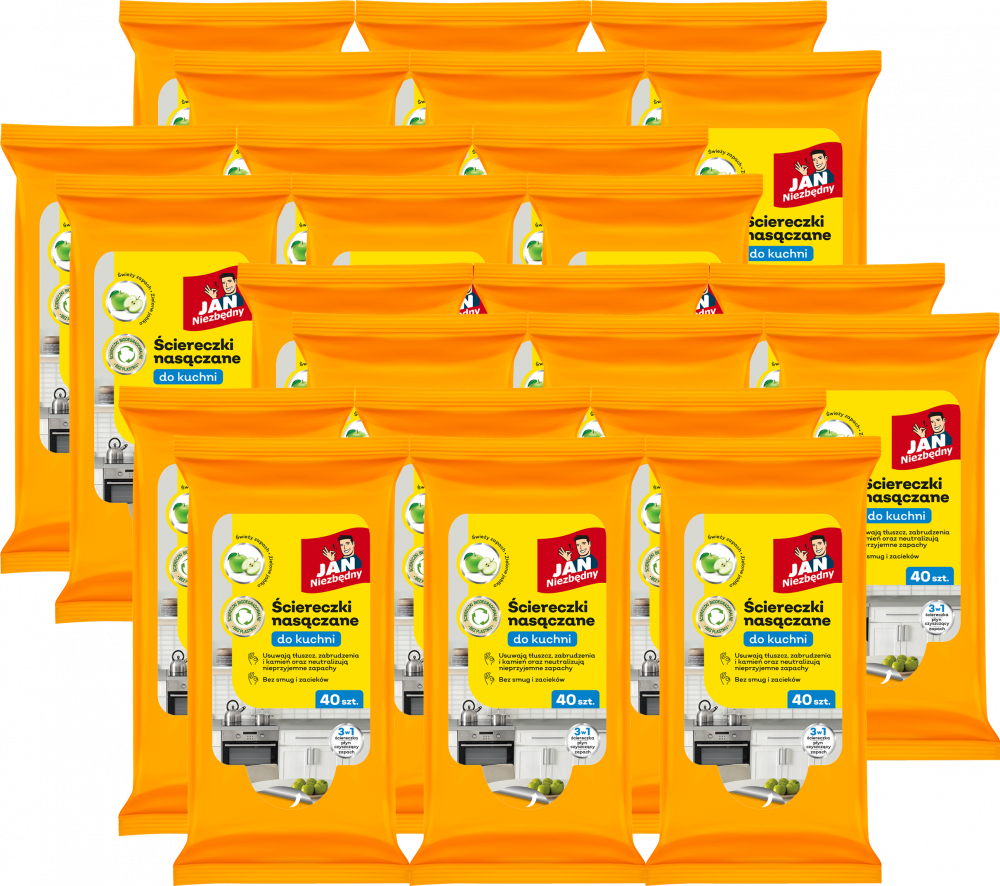 48x Ściereczki nasączane do kuchni, Jan Niezbędny, 40 sztuk