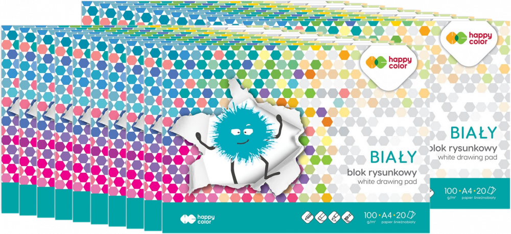 20x Blok rysunkowy Happy Color, A4, 100 g/m2, 20 kartek, biały