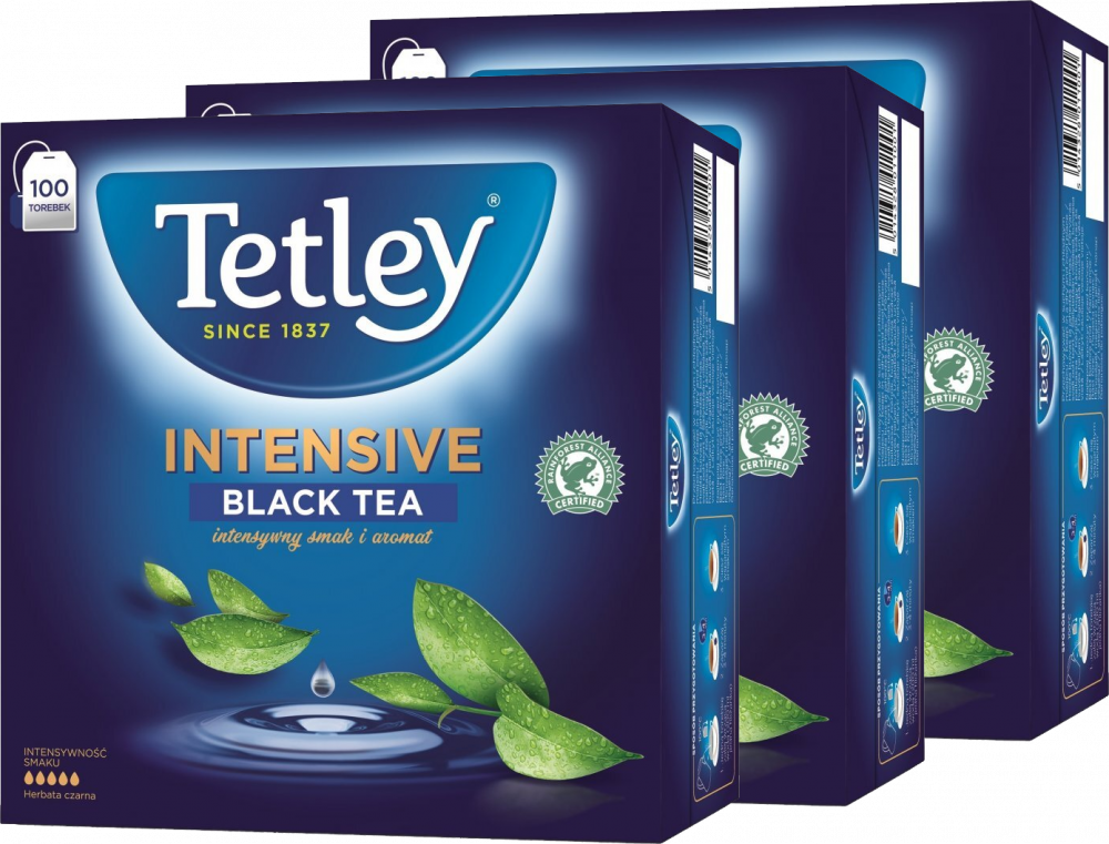 3x Herbata czarna w torebkach Tetley Intensive Black, 100 sztuk x 2g