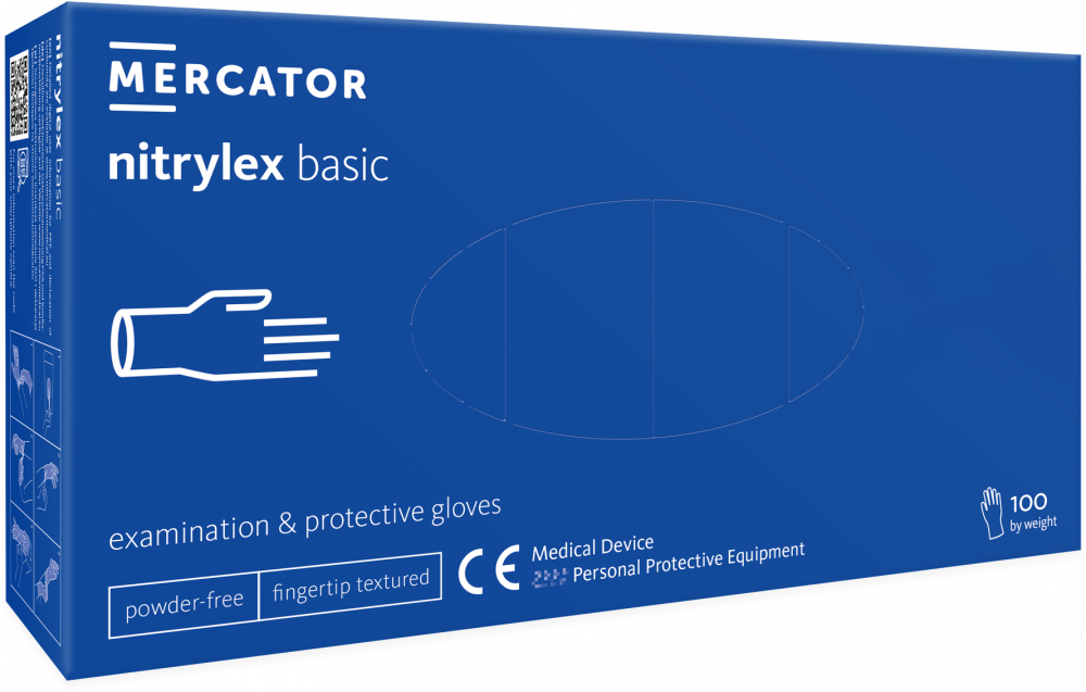 Rękawiczki nitrylowe jednorazowe Nitrylex Basic PF, bezpudrowe, rozmiar XS, 100 sztuk, niebieski