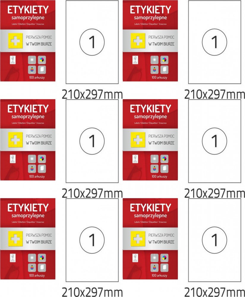6x Etykiety samoprzylepne Dalpo Memo Label, 210x297mm, 100 arkuszy, biały
