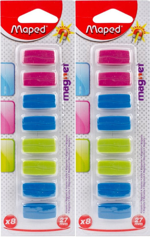 2x Magnesy prostokątne Maped, 27mm, 8 sztuk, mix kolorów