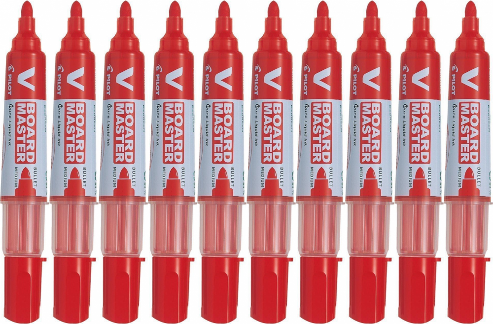 10x Marker suchościeralny Pilot V Board Master, okrągła, 6mm, czerwony