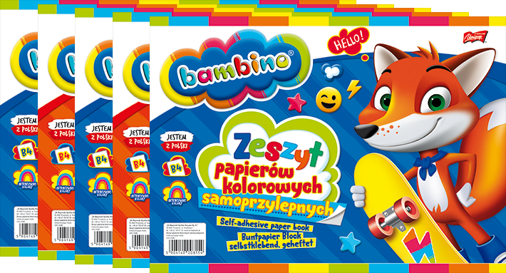 5x Zeszyt papierów kolorowych Bambino Zwierzaki Uczniaki, samoprzylepny, B4, 8 kartek