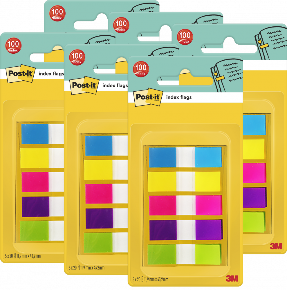 6x Zakładki indeksujące Post-it, PP, 11.9x43.2mm, 5x20 karteczek