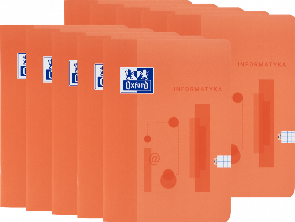 10x Zeszyt przedmiotowy w kratkę Oxford Informatyka, A5, miękka oprawa, 60 kartek, pomarańczowy
