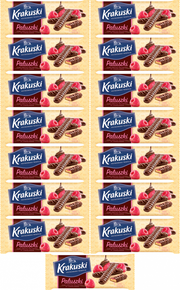 15x Ciastka paluszki z galaretką Krakuski, malinowy, 144g
