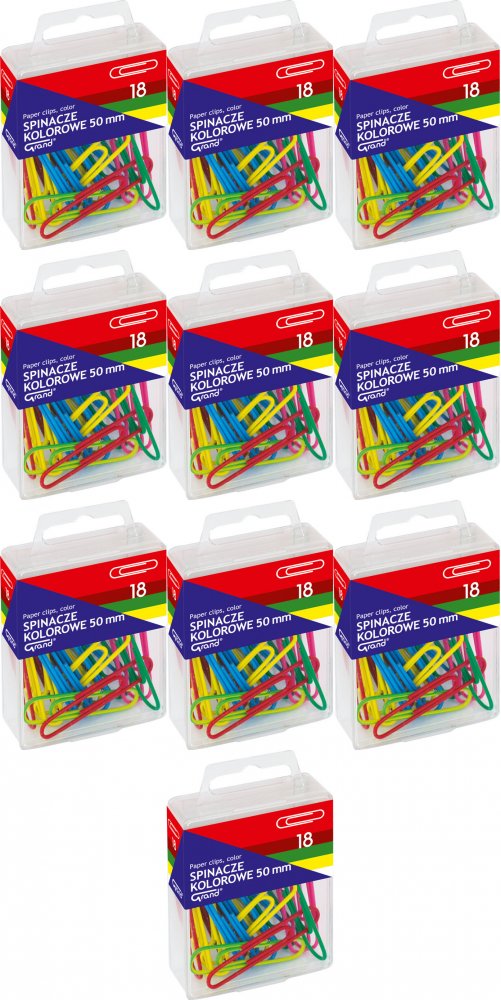 10x Spinacz Grand R-50, okrągły, w pudełku, 50mm, 18 sztuk, mix kolorów