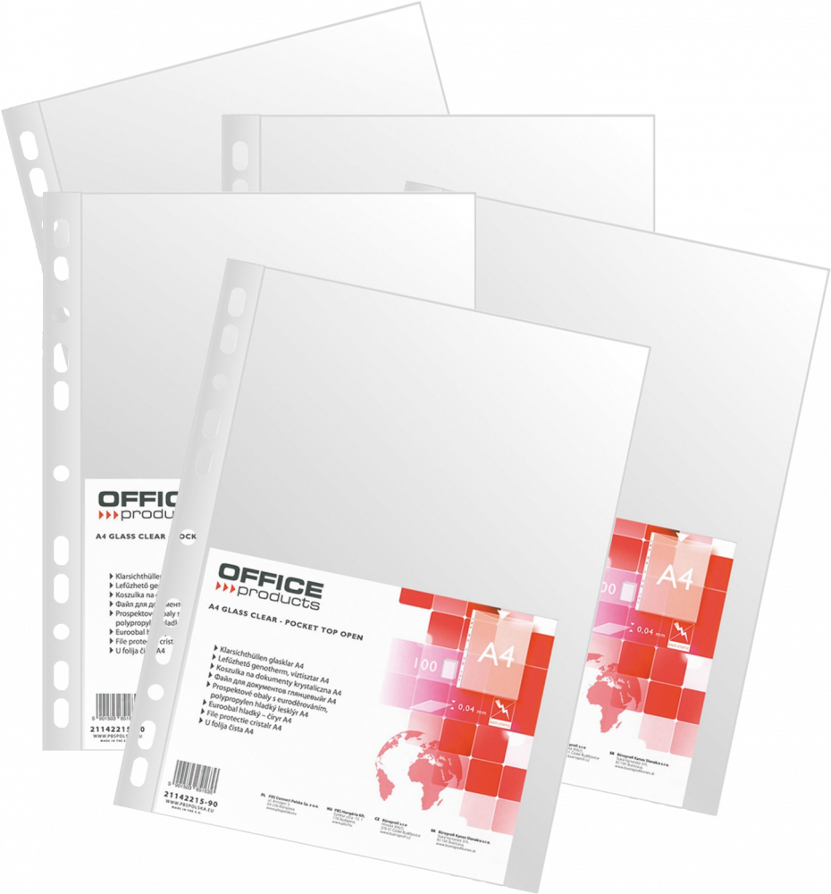 5x Koszulki krystaliczne Office Products, A4, 40 μm, 100 sztuk, transparentny