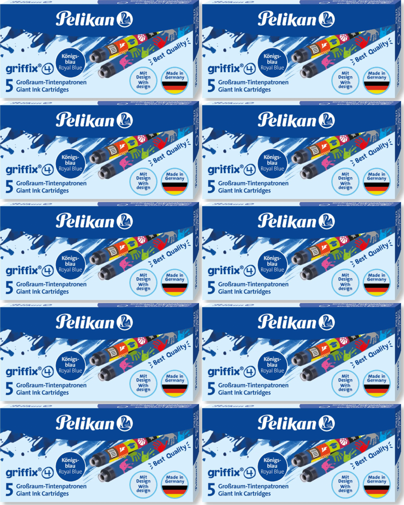 10x Naboje do pióra wiecznego Pelikan Griffix, niebieski, 5 sztuk