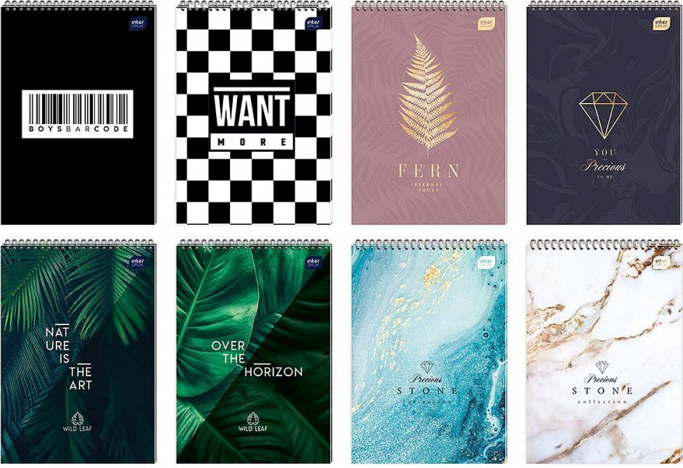 10x Kołonotatnik Interduk, A5, w kratkę, 100 kartek, mix wzorów