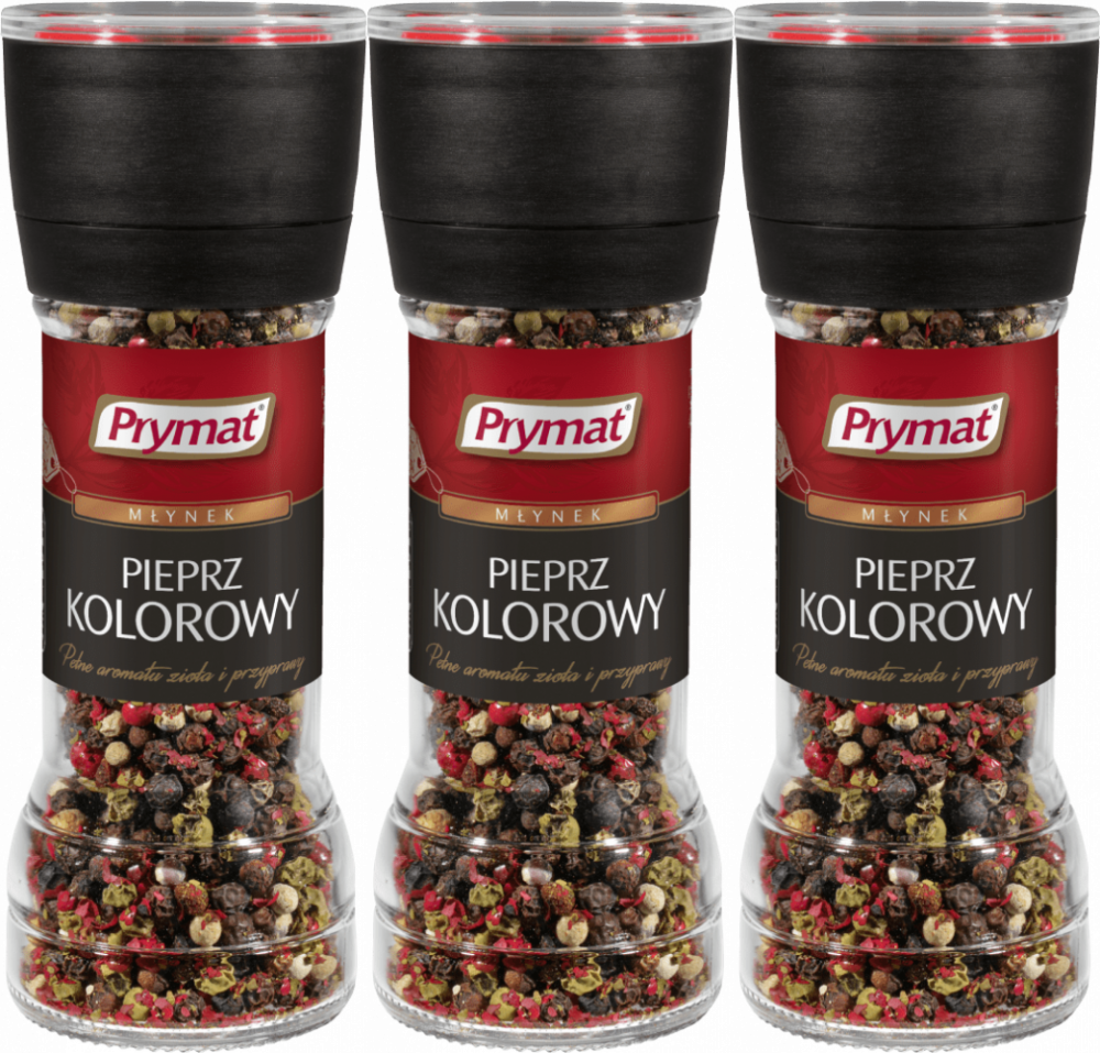 3x Pieprz kolorowy ziarnisty Prymat, w młynku, 40g