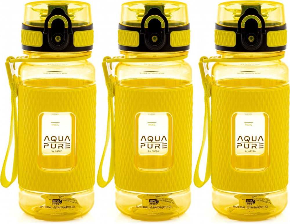 3x Bidon Astra Aqua Pure, tritan, 400ml, neonowy żółty