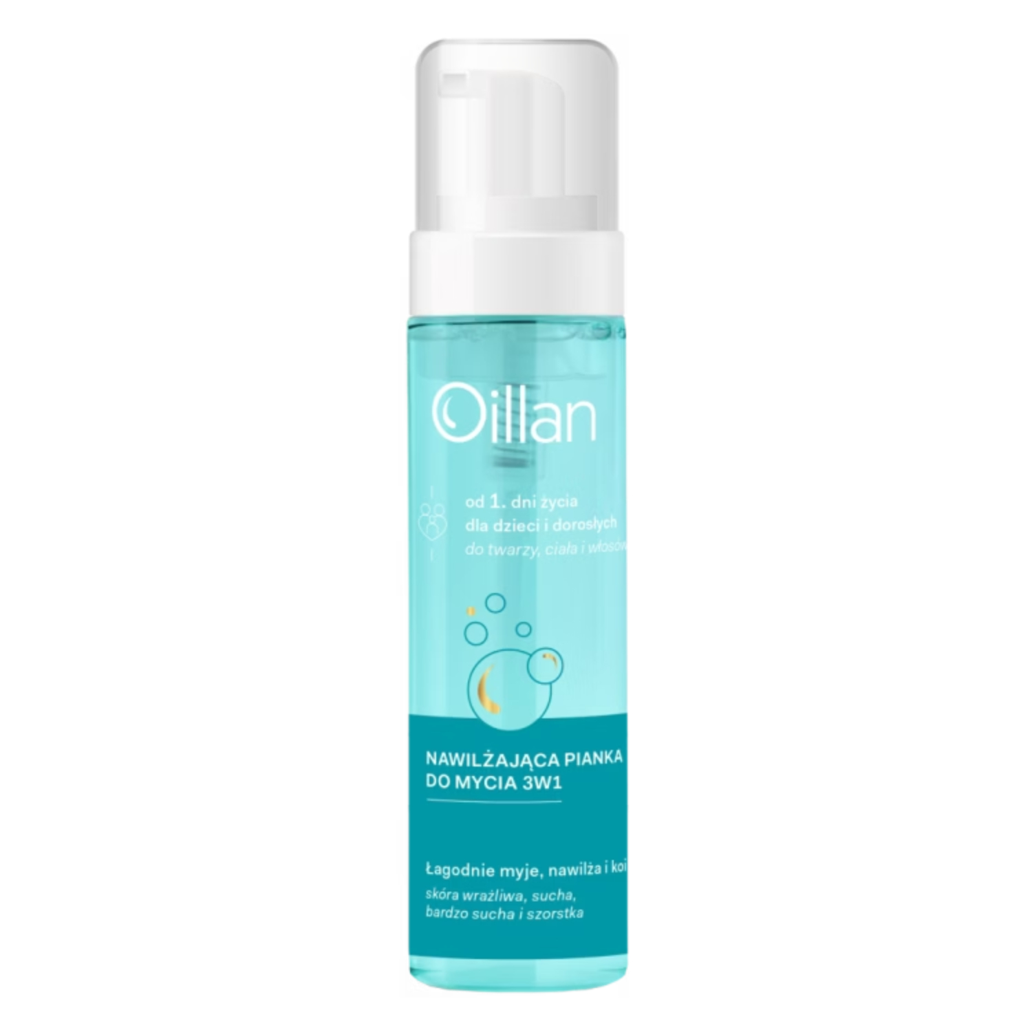 Oillan - nawilżająca pianka do mycia twarzy, ciala i włosów, 3w1, 200 ml