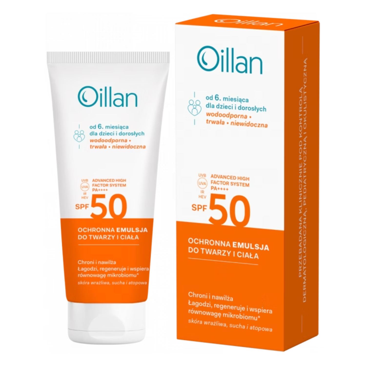 Oillan - ochronna emulsja do twarzy i ciała od 6 m-ca życia spf 50, 100 ml