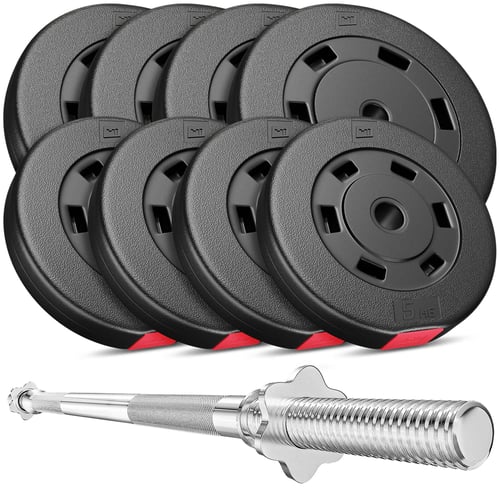 Set d’haltères en plastique 69 kg avec barre de musculation longue