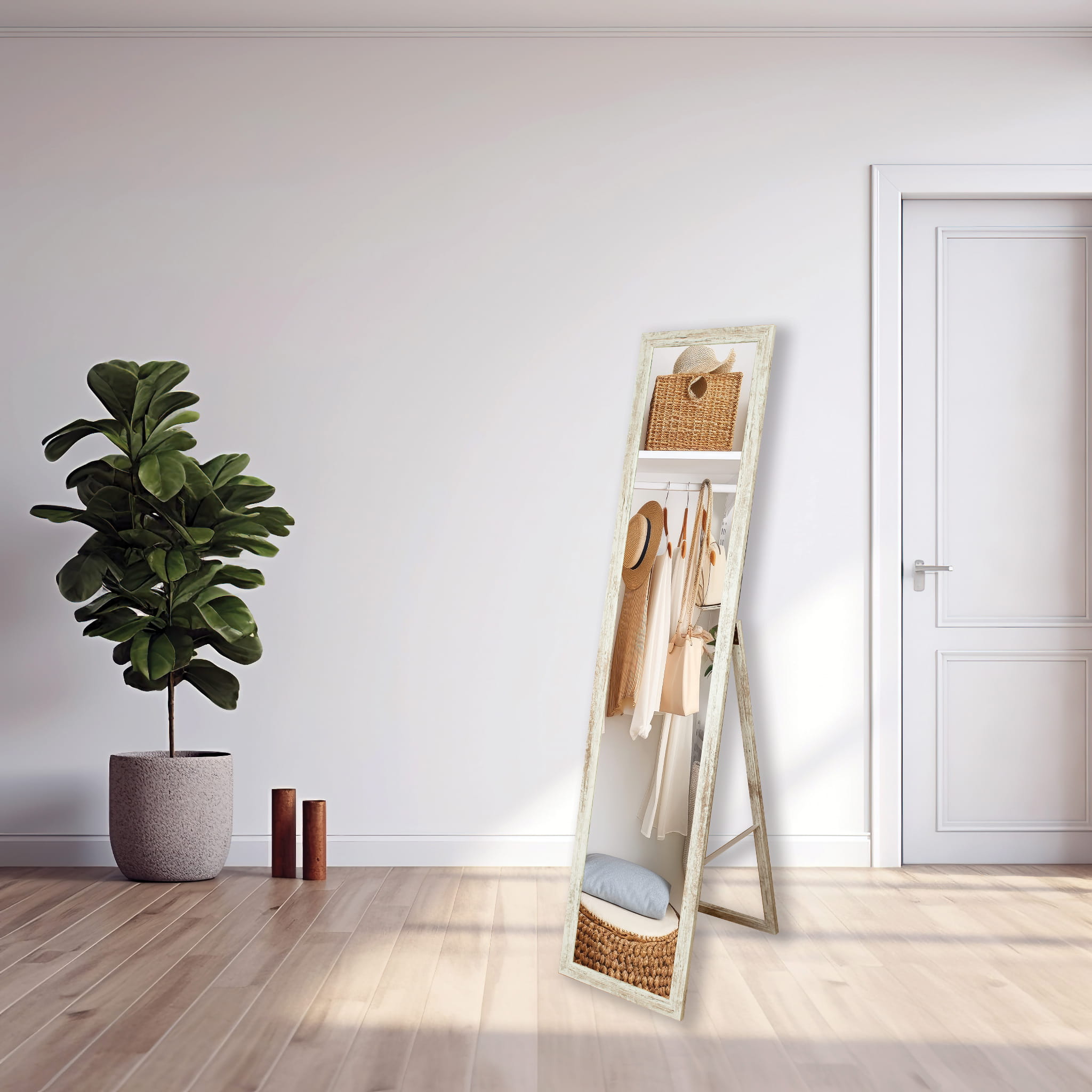 BD Art lustro stojące do garderoby 155x36 cm prostokątne sosna bielona 301120000034