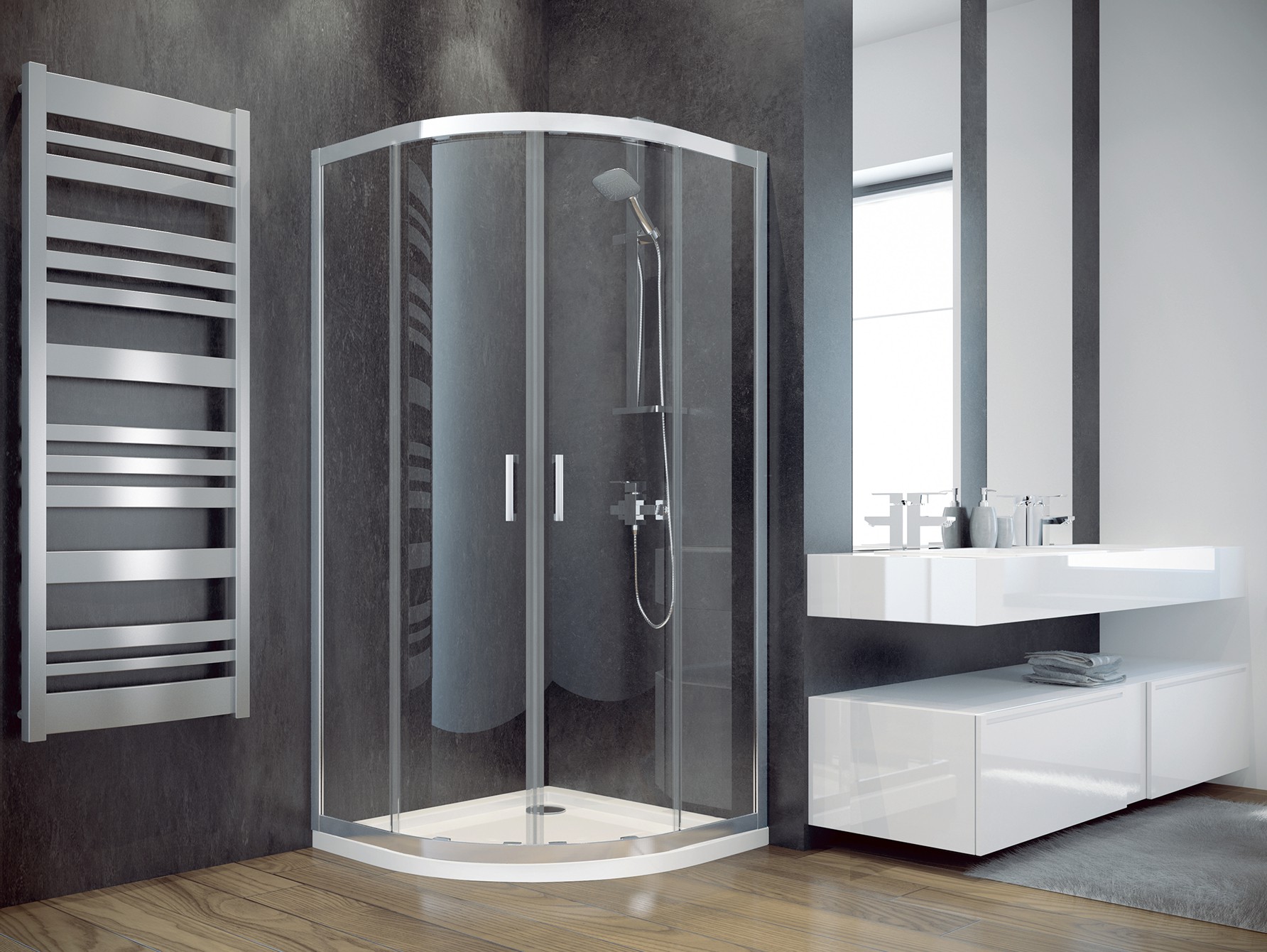 Besco Modern 190 kabina prysznicowa 80x80 cm półokrągła chrom połysk/szkło przezroczyste MP-80-190-C