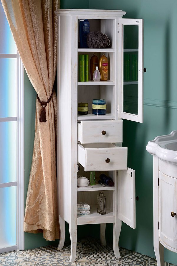 Sapho Retro szafka boczna 170 cm wysoka prawa drewno świerkowe białe 1665